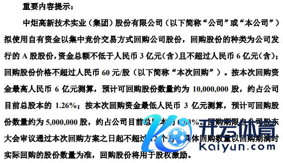 中炬高新将花不超6亿元回购公司股份 用于股权激勉